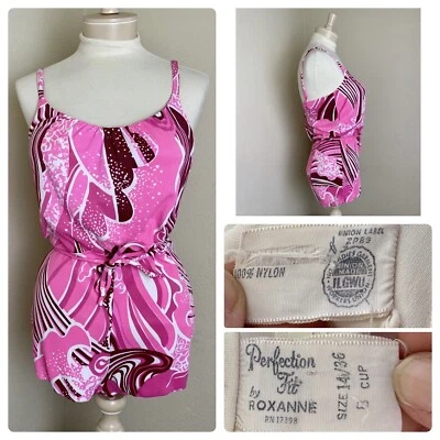 Mameluco Traje de Baño Rosa Perfection Fit by Roxanne 14/36 Copa B M Retro Años 60 De Colección Foto 1 de 4