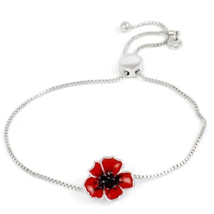 Red Flower Slider Bracelet perfect for remembrance day or a November Birthday - Picture 1 of 1