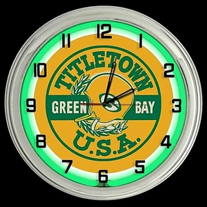 Green Bay Packers Title Town 16" Orologio Neon Verde Uomo Caverna Sala Giochi Calcio - Foto 1 di 2