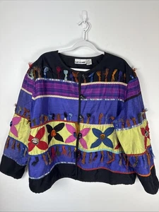 Chaqueta ecléctica de colección Liz & Me Art-to-wear apliques de retazos borla con talla grande 3X - Imagen 1 de 10
