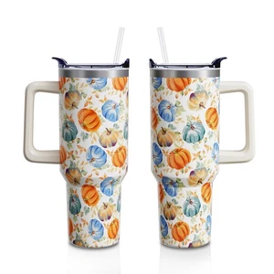 Herbst Kürbis 40 Unzen Becher Tasse mit Griff und Strohhalm, bunte Kürbisse Geschenke... - Bild 1 von 8
