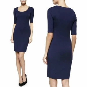 Diane Von Furstenberg Raquel Sheath Mini Dress Sz L Navy Blue Elbow Sleeves - Picture 1 of 12