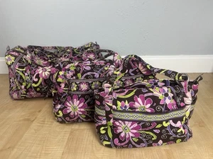 Vera Bradley 3 Piece Set Weekend Travel Purse Tote Duffle Purple Pink Floral - Picture 1 of 19