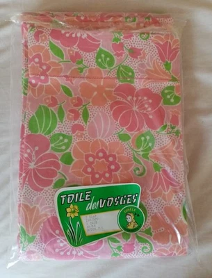 Drap plat vintage années 70  Motif fleuri Toile des Vosges – 180x300, neuf - Photo 1/4