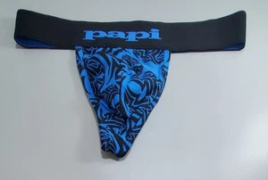 Papi Men's Thong Underwear Blue Black Abstract Size M Cotton Spandex - Picture 1 of 4