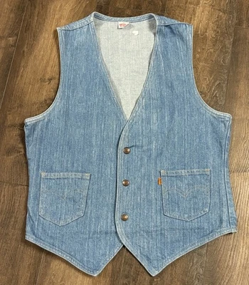 Chaleco Vaquero Levi's Naranja Tab Años 70 De Colección Para Hombre Talla Mediana Azul Usado en Excelente Condición Foto 1 de 4