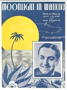 BLUE BARRON Vintage HAWAIIAN Sheet Music MOONLIGHT IN WAIKIKI 1938 - Picture 1 of 6