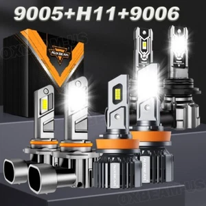 AUXBEAM 9005 High & H11 Low Beam CANBUS LED Headlight & 9006 Fog Bulbs 6500K 6X - Picture 1 of 12