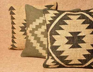 Black Beige Moroccan Cushion Cover 18" Handmade Wool Jute Pillow Cases Vintage - Picture 1 of 7