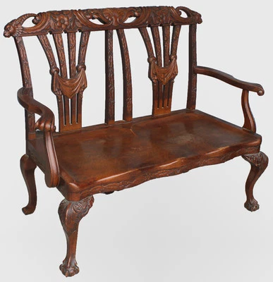 Antiguo Banco de Roble Macizo Aserrado Cuarto con Patas de Garra Talladas - Acabado Original Foto 1 de 4