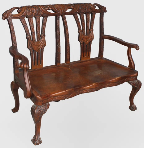 Antique Quarter sawn Solid Oak Bench with carved claw feet - Original finish Cover