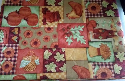 Printed Linen Polyester Tablecloth 70"ROUND(4-6 ppl) FALL PATCHWORK,SCARECROW,BH - Image 1 of 4