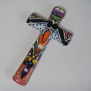 Alba Mexiko Talavera Keramik kleines Kreuz Wandbehang 7,5" Plakette bunt - Bild 1 von 7