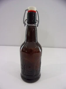 Vintage Amber Brown Glass Embossed Bottle With Swing Cap - Picture 1 of 8