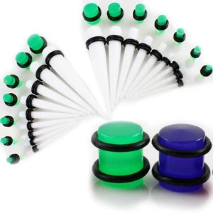 Ear Tapers Gauges Expander Kit with Plug Set 14G-00G U PICK COLORS ~ 38 PIECES  - Picture 1 of 12