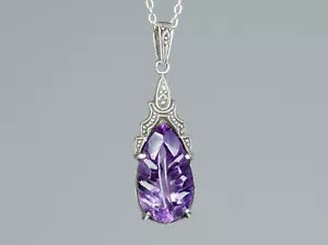 925 Silber - antiker Art Deco Anhänger mit Amethyst - Schnitzerei - Bild 1 von 7