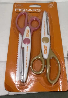 Fiskars Pinking /Scallop Edgers 2 Pack-Orange/white Paper Edgers. New In Pack - Image 1 of 4