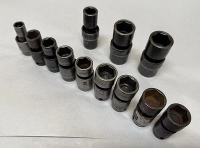 12 pc Lot Matco SAE & Metric Impact Universal Swivel Socket 3/8 & 1/2' Drive - Image 1 of 4