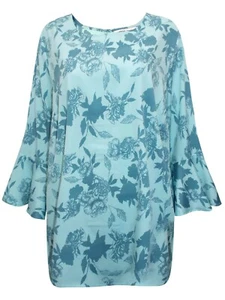 Nuevo Top túnica caftán talla 18 azul/verde estampado floral por cápsula manga 3/4 - Imagen 1 de 5