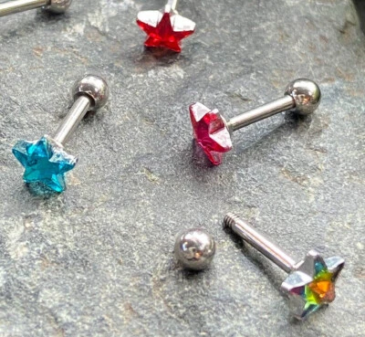 Anillo de cartílago hélice Tragus de cristal estrella 1 pieza 16 g 1/4" barra perno joyería corporal Foto 1 de 4