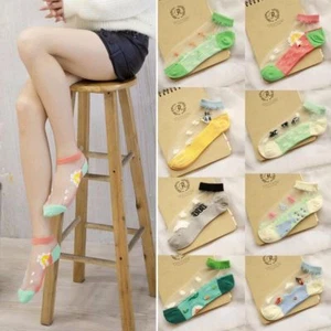 Fashion Women Low Cut Glass Silk Stretch Transparent Crystal Silk Socks Cute Sea - Picture 1 of 19