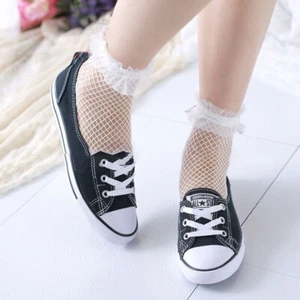 Fishnet Ankle Socks with Lace Ruffle Women Girl's Sock Lolita Lace Sock Frilly - Picture 1 of 8