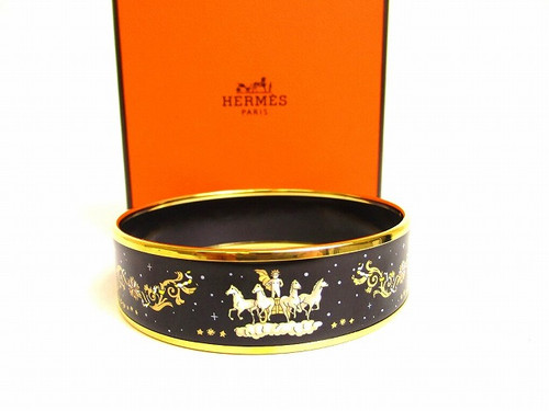 HERMÈS HERMES Smalto GM Cloisonné Bracciale Cavallo Accessorio Nero & Oro