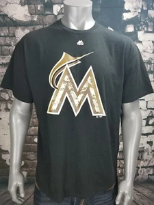Miami Marlins Digital Camouflage Logo T-shirt 2XL Black Majestic MLB - Picture 1 of 5
