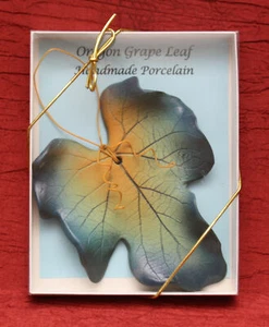 Oregon Grape Leaf Handmade Porcelain Ornament By Dorothy Steel In Portland OR - Picture 1 of 5
