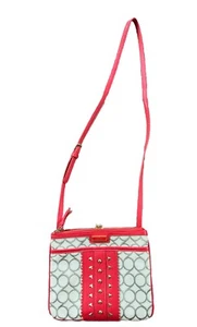 Nine West Small Handbag Purse Shoulder Crossbody Sling Red Trim Geometric Canvas - Picture 1 of 6
