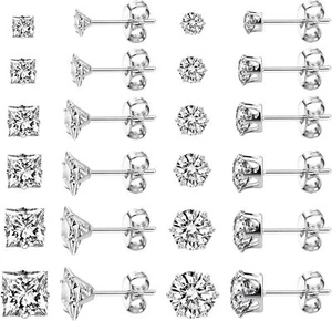 Stainless Steel Stud Earrings For Women Men Hypoallergenic Silver Cubic Zirconia - Picture 1 of 6