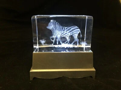 Zebra-3 D Laser Etched Crystal Block With 4 LED Light base - image 1 of 4