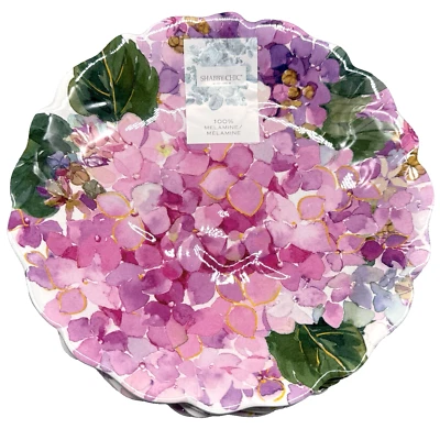 x4 Shabby Chic Pink Hydrangea Melamine Salad Coupe Bowl/Plate Set Floral Summer - Image 1 of 4