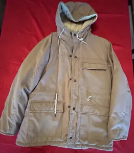 St Johns Bay Men's Brown Medium Puffy Hooded Work Jacket Used Vintage - Picture 1 of 16
