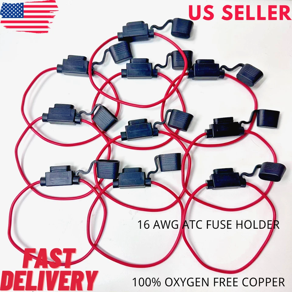 Pacote com 10 suportes de fusível em linha lâmina APM/ATM calibre 16 fio de cobre 100% OFC EUA - Imagem 1 de 1