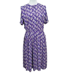 Vintage 90s Leslie Fay 10 Purple Floral Cottage Core Prairie Midi Day Dress - Bild 1 von 8