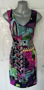 Kaleidoscope Größe 10 dunkelblau rosa grün gelb bunt weich Stretch Etuikleid - Bild 1 von 11