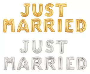 16 40 Silver Gold Mylar Letter Balloons JUST MARRIED Wedding Party LOVE Propose - Picture 1 of 5