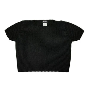 Sag Harbor Solid Black Silk Blend Top Ribbed Knit Short Sleeve Womens Size Large - Picture 1 of 4