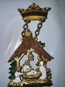 Vintage goldfarbene Krippenbrosche Anstecknadel E. Adelmann Lohnweiler 1988 Weise Männer - Bild 1 von 7
