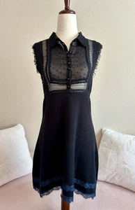 Free People Black Comb Sleeveless Mini Dress Women’s M Button Collar Top Sheer - Picture 1 of 12