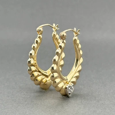 Estate 14K Two Tone Gold 0.02ctw Diamond Heart Hoop Earrings - Image 1 of 4