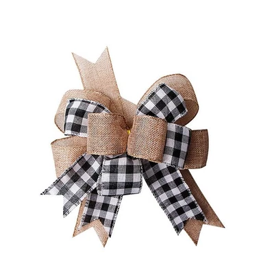 Black White Plaid Gift Bows Burlap Wreaths Bows Christmas Tree Topper - Image 1 of 4