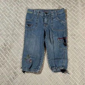 OshKosh Girls 6 Denim Jeans Blue Capri Floral Embroidered Vintage Y2K - Picture 1 of 7