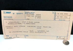 Vintage Train Ticket Bruxelles - Nord to Paris  March 27, 1986 Travel Souvenir - Picture 1 of 5