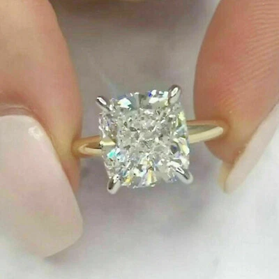 2.50 Ct Cushion Lab Created Solitaire Engagement Ring 14K Two Tone Gold Finish - Image 1 of 4