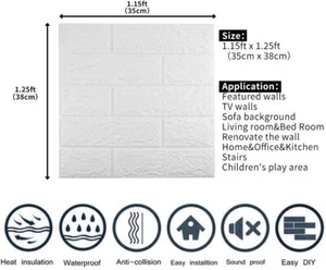 10Pk 3D Wall Panels Peel & Stick, 14.5 SqFt Coverage,Printable Faux Brick Decor - Picture 1 of 17
