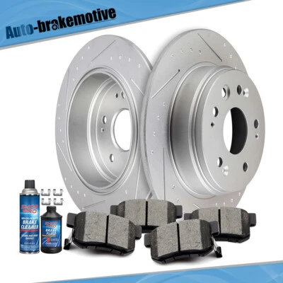 REAR BRAKE ROTORS AND CERAMIC PADS FOR 2002-2004 HONDA CR-V SLOTTED SOLID - Image 1 of 4