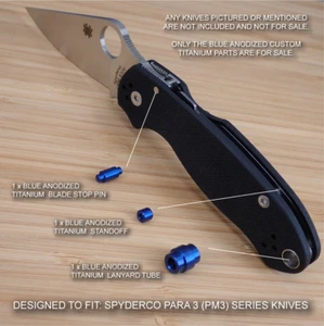 Spyderco Paramilitary Para 3 PM3 Custom BLUE Titanium Pin Standoff Lanyard Tube - Picture 1 of 11