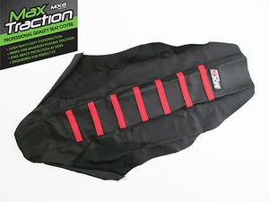 SUZUKI RMZ450 RIBBED GRIPPER SEAT COVER BLACK WITH RED STRIPES RIBS MOTOCROSS - Picture 1 of 3